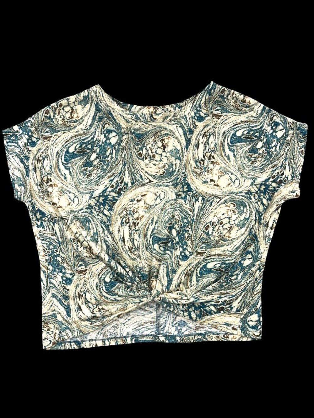 Y2K Psychedelic Liverpool Los Angeles Teal Marbled Swirl Twist Front Tee